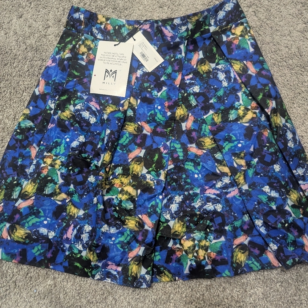 Milly Minis New York Multicolor Abstract Print Pleated Skirt